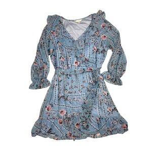 LC Lauren Conrad Blue and Pink Floral Mini Dress